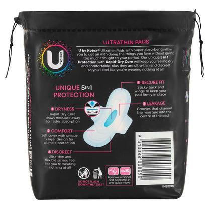 96 x U By Kotex Ultrathins Super Pads with Wings Dry Disposable Period Pads Box