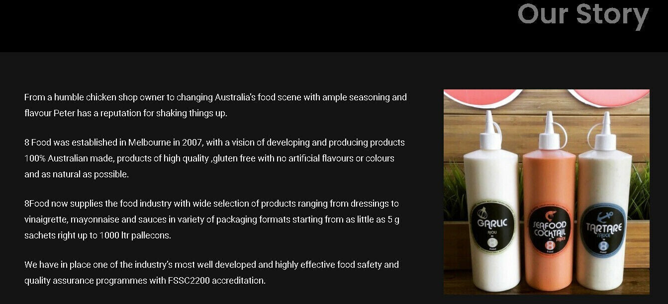 8Food Peri Peri Aioli Dressing Spicy Chili Mayo Dipping Sauce Australian Made 1L
