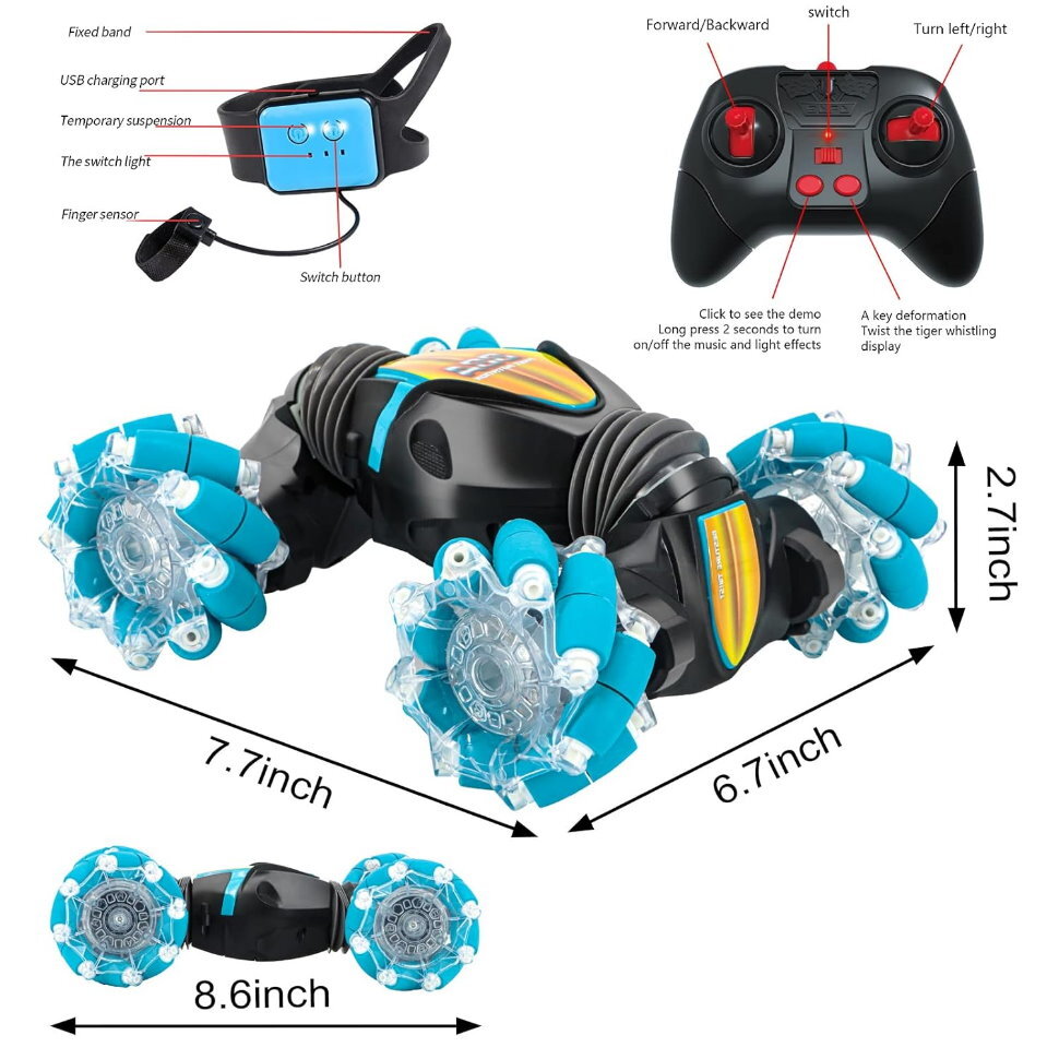 WSD Toys Gesture Sensing RC Stunt Car 2024 - Tumbling, 360° Spinning, Wall Flip