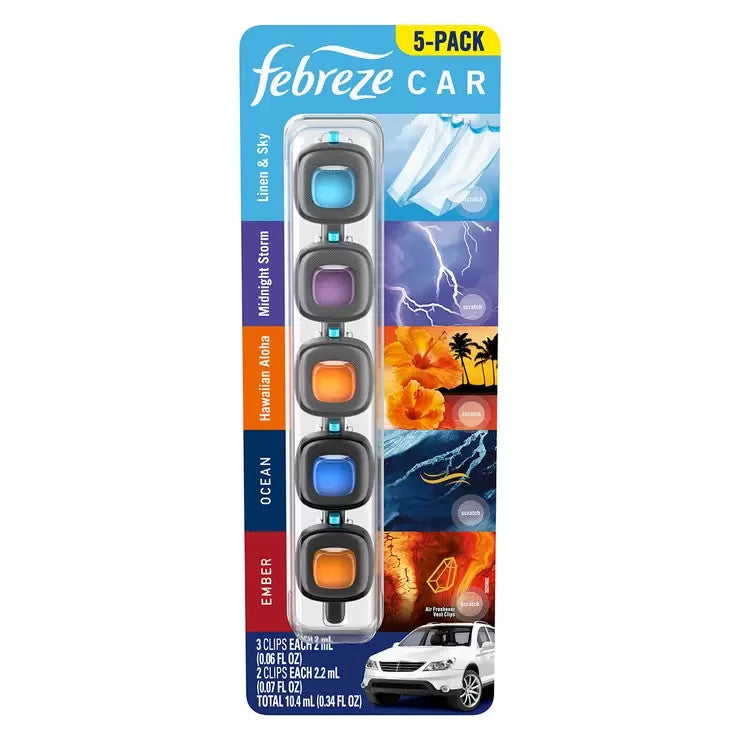 Febreze 5-Pack Mini Car Air Freshener Vent Clips Scents 5 x 2mL Up to 200 Days