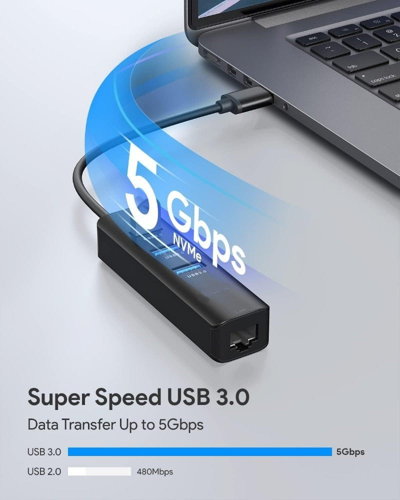 Netac 5-in-1 USB 3.0 Hub with 1000Mbps Gigabit RJ45 & Type-C Power Supply