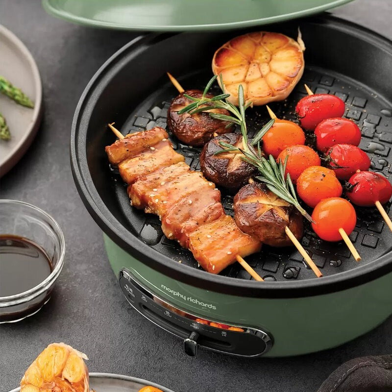 Morphy Richards Round Multi Function Grill Pan Electric Cooking Pot 1.8L Green