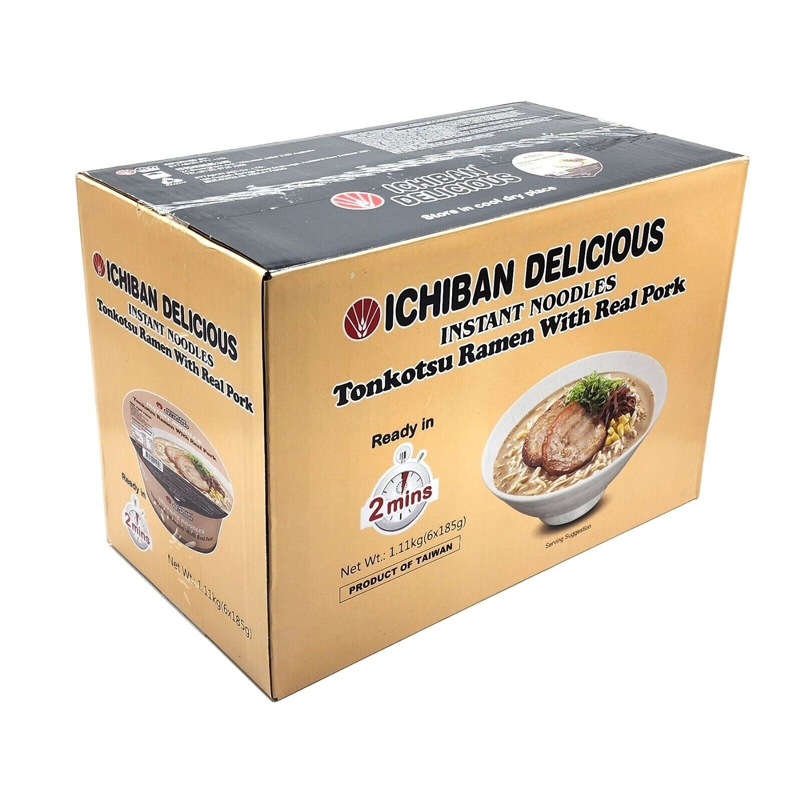 Ichiban Tonkotsu Ramen Instant Bowl Noodles Delicious with Real Pork 6x185g Meal