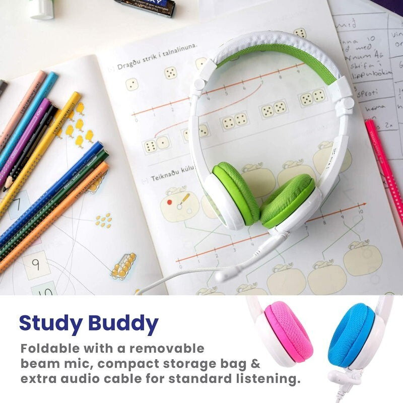 BuddyPhones 2-Pack School+ Home Learning Kids Headphones w/ Mic, BuddyCable