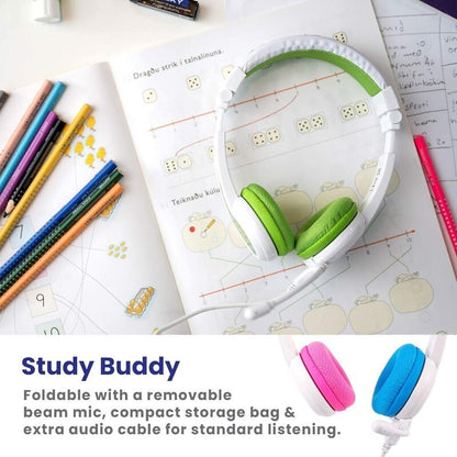 BuddyPhones 2-Pack School+ Home Learning Kids Headphones w/ Mic, BuddyCable