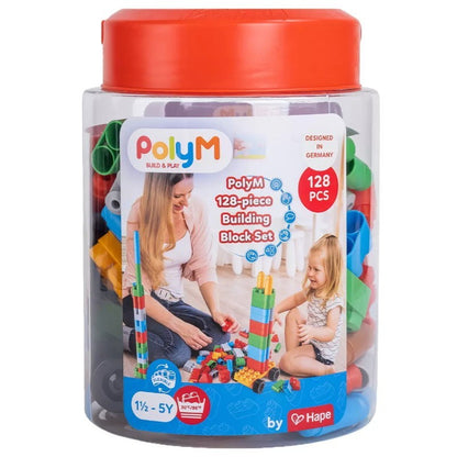 Poly M 128-Piece Building Block Set - Soft, Safe & Flexible Toy for 18m+ by Hape
