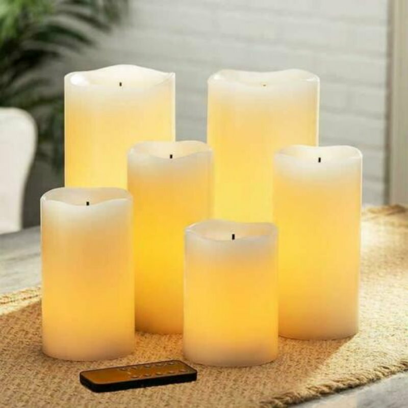 Gerson 6-Piece LED Flameless Candle Set with Remote Real Wax Glow Wick Unscented