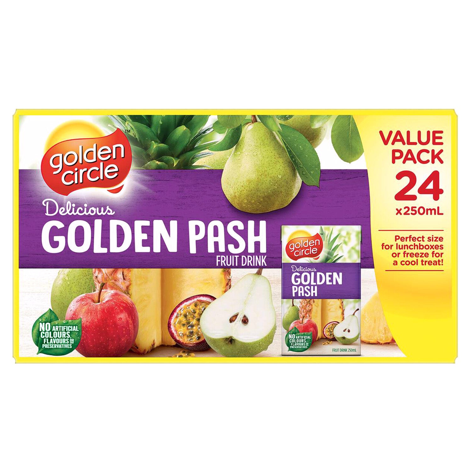 24 x 250mL Golden Circle Kids Fruit Drink Lunch Box Popper Multipack Golden Pash