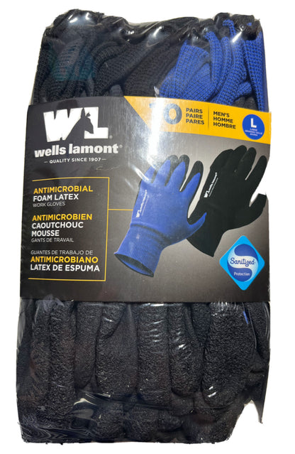 10 x Wells Lamont Antimicrobial Foam Latex Coating Knit Large Work Garden Glove