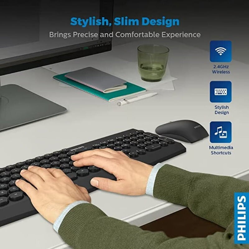 Philips Compact Wireless Keyboard & Mouse Combo PC Windows Mac Chrome OS Linux