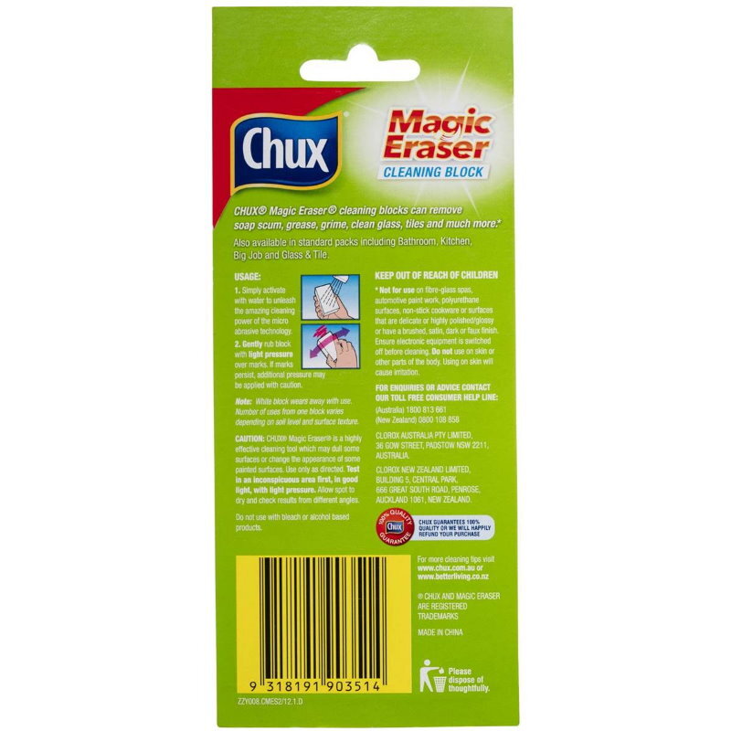 Chux Magic Eraser Spot Cleaner Cleaning Block Removes Grime Mark