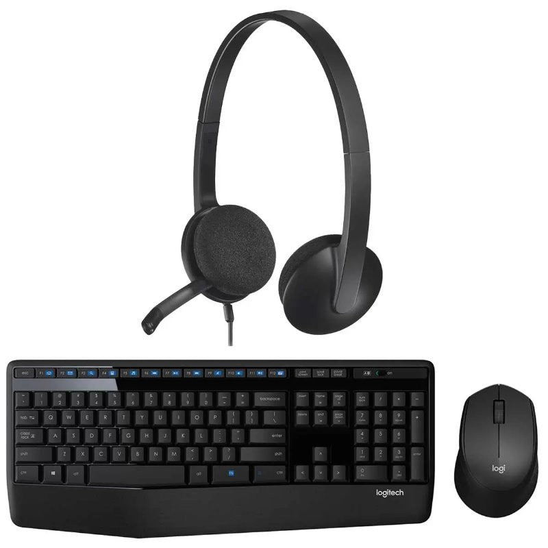Logitech Comfort MK345 Wireless Keyboard and Mouse Plus H340 USB Headset Bundle