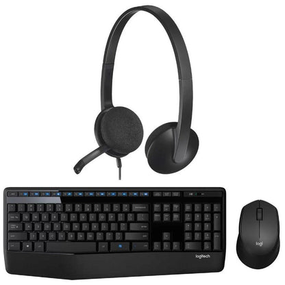 Logitech Comfort MK345 Wireless Keyboard and Mouse Plus H340 USB Headset Bundle