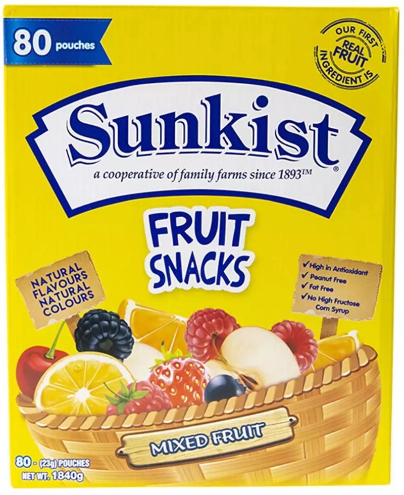 Sunkist 80-Pack Assorted Mixed Fruit Snacks Flavored Gummies (80 x 23g)