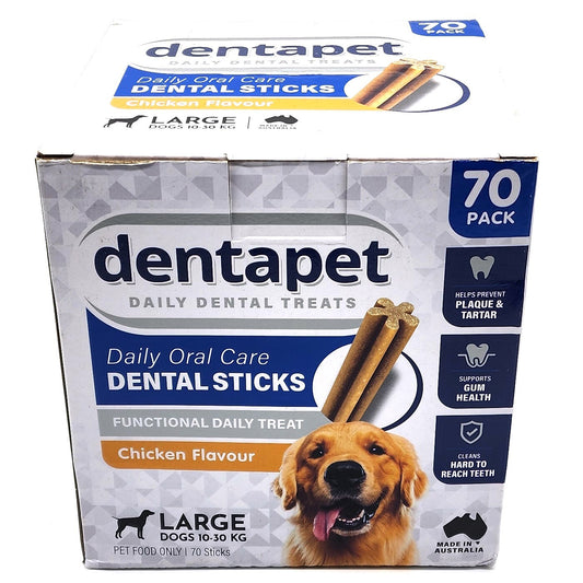 Dentapet Daily Dental Treats Large Pet Dog Oral Care Chicken Flavour 70 Sticks