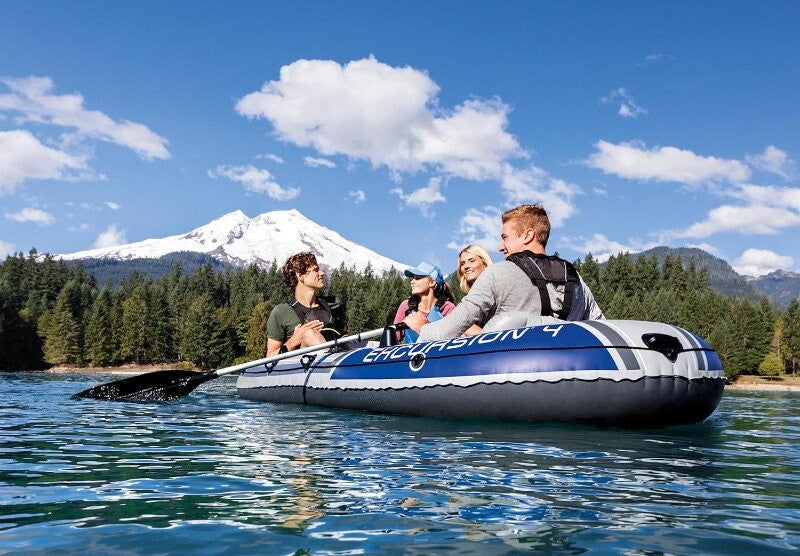 Intex 68324NP Excursion 4 Person Inflatable Rafting & Fishing Boat Set w/ 2 Oars