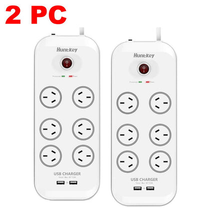Huntkey AU 6 Way Outlets Powerboard w/ 2 USB Port & Surge Protection Heavy Duty