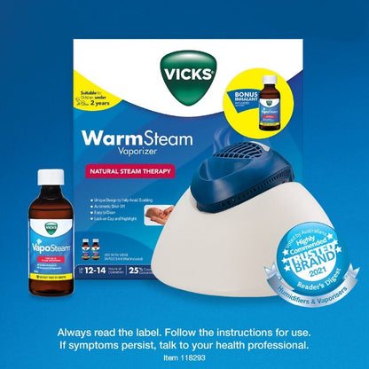 Vicks Warm Steam Vaporizer with Vaposteam Inhalant 200ml for Steam Therapy