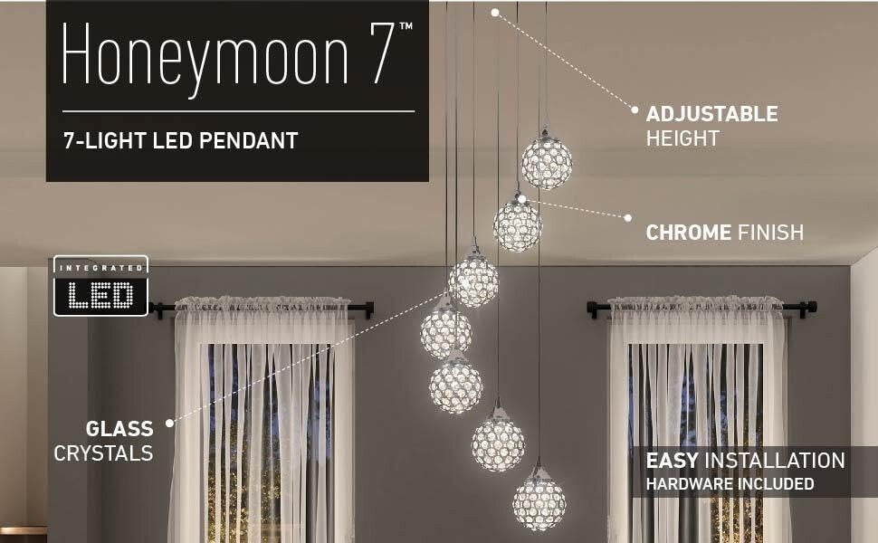Artika Honeymoon Pendant LED Fixture Ceiling Light w/ 7 LED Pendants Adjustable