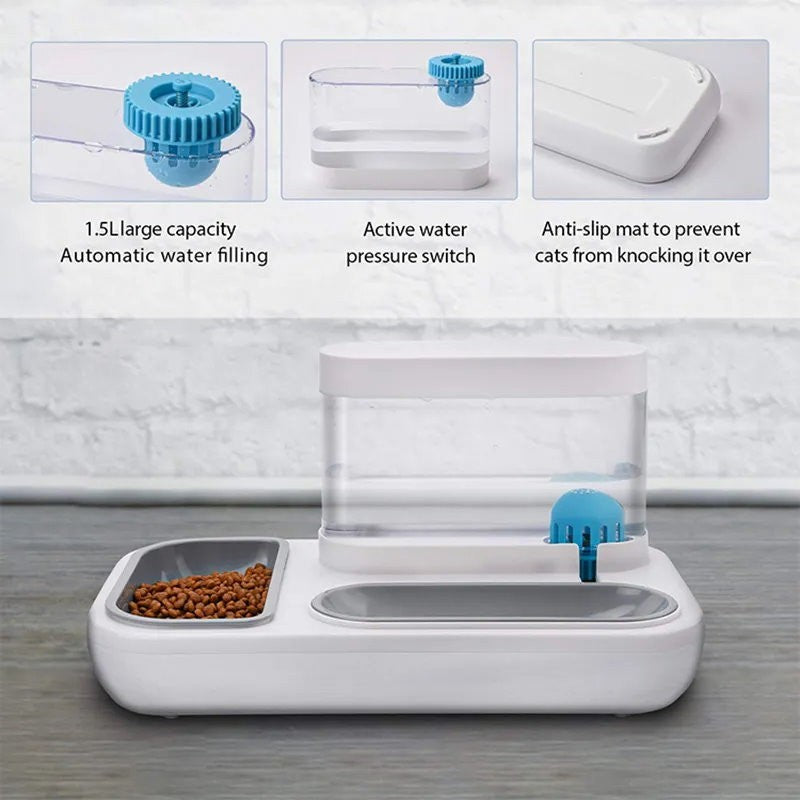 Ameifu 2-in-1 Cat Pet Bowls Food & Water Dispenser with Automatic Water Fountain