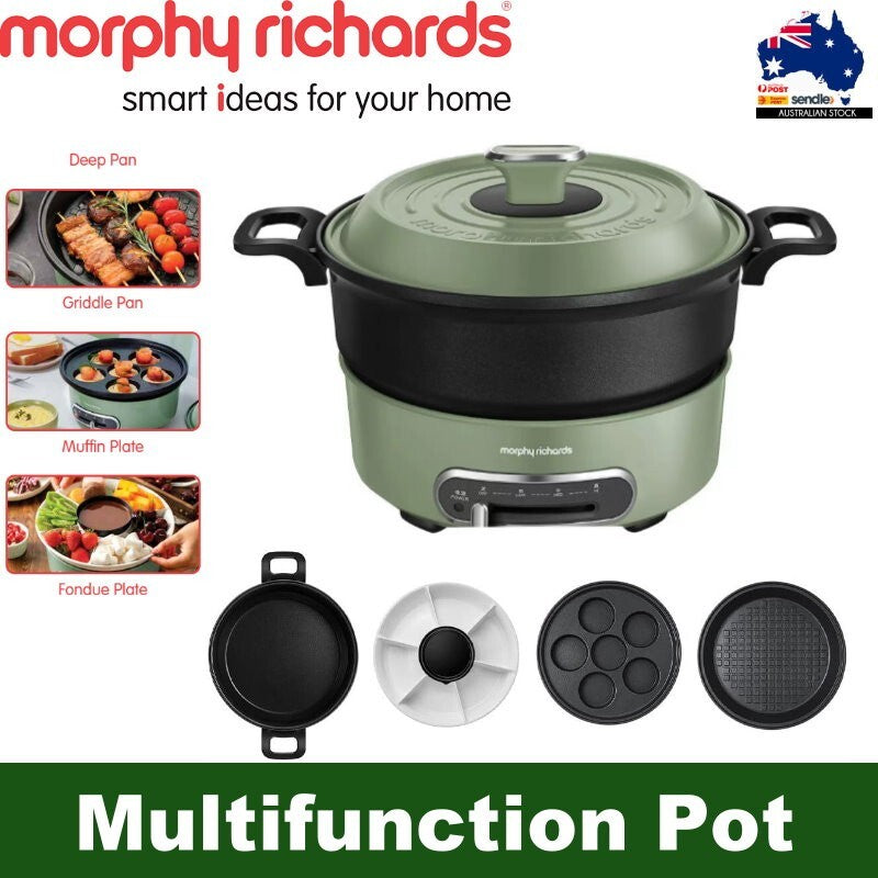 Morphy Richards Round Multi Function Grill Pan Electric Cooking Pot 1.8L Green