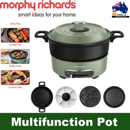 Morphy Richards Round Multi Function Grill Pan Electric Cooking Pot 1.8L Green