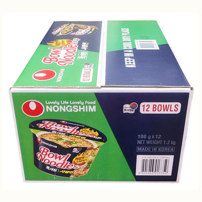 Nongshim Korea Instant Bowl Noodle Soup Hot & Spicy Flavour 100gx 12 Bowls 1.2kg