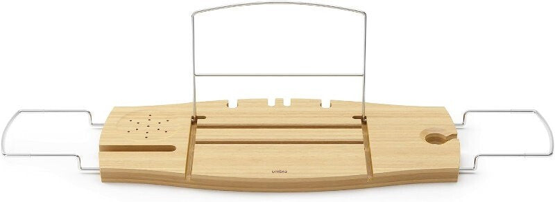 Umbra Aquala Bamboo Extendable Bath Tub Caddy Wine Glass Ipad Book Holder