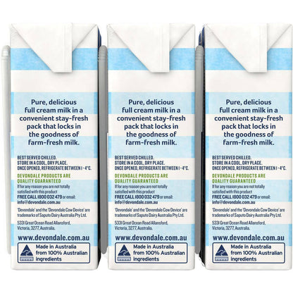 6 x 200ml Devondale 100% Pure Full Cream Kids Long Life Milk No Preservatives