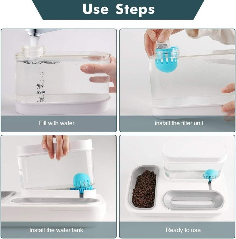 Ameifu 2-in-1 Cat Pet Bowls Food & Water Dispenser with Automatic Water Fountain