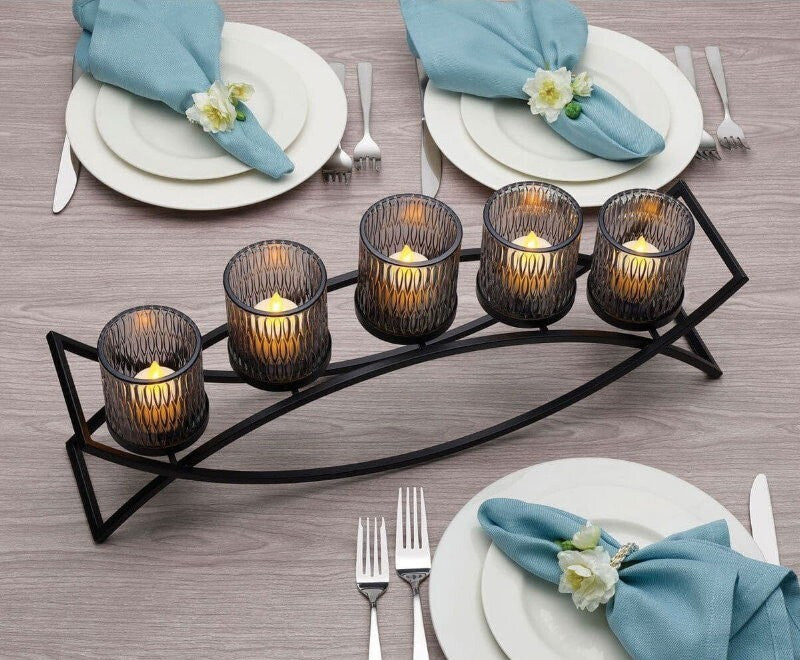 MIKASA Home Accents Double Arch 5 Glass Candle Holder Arched Candle Votive