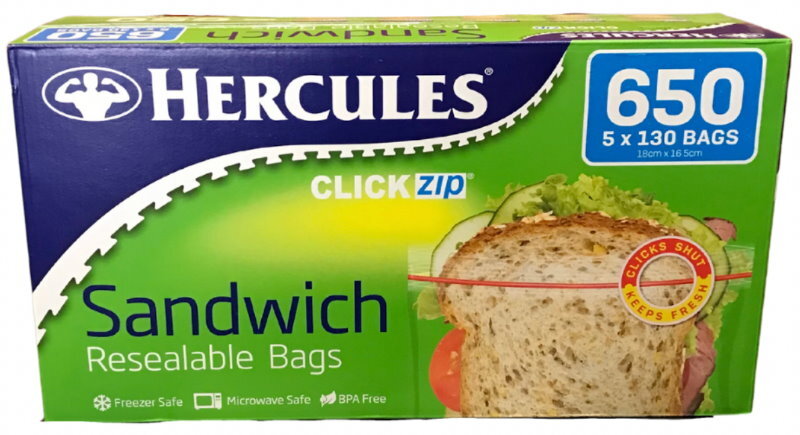 Hercules Resealable Sandwich Bags Freezer & Microwave Safe, BPA Free, Food Fresh