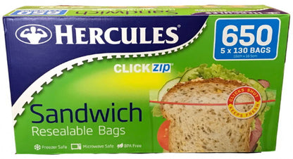 Hercules Resealable Sandwich Bags Freezer & Microwave Safe, BPA Free, Food Fresh
