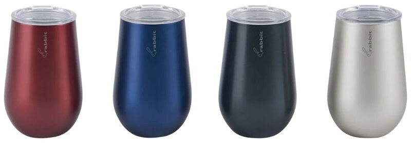 Rabbit 4-Pack Double Wall Stainless Steel 12oz Wine Tumbler Set with Lids