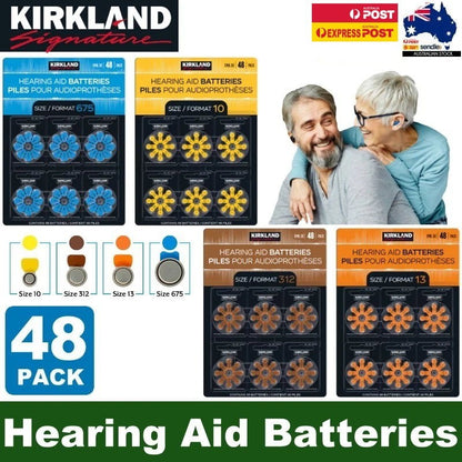Kirkland Signature 48-Pack Premium Hearing Aid Batteries Size 10, 312, 13, 675
