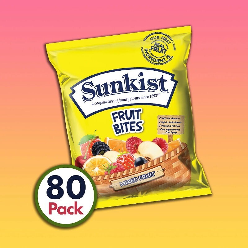 Sunkist 80-Pack Assorted Mixed Fruit Snacks Flavored Gummies (80 x 23g)