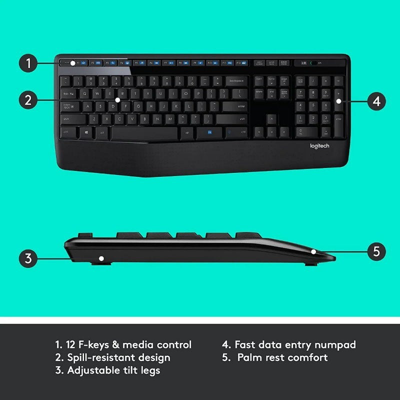 Logitech Comfort MK345 Wireless Keyboard and Mouse Plus H340 USB Headset Bundle