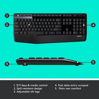 Logitech Comfort MK345 Wireless Keyboard and Mouse Plus H340 USB Headset Bundle