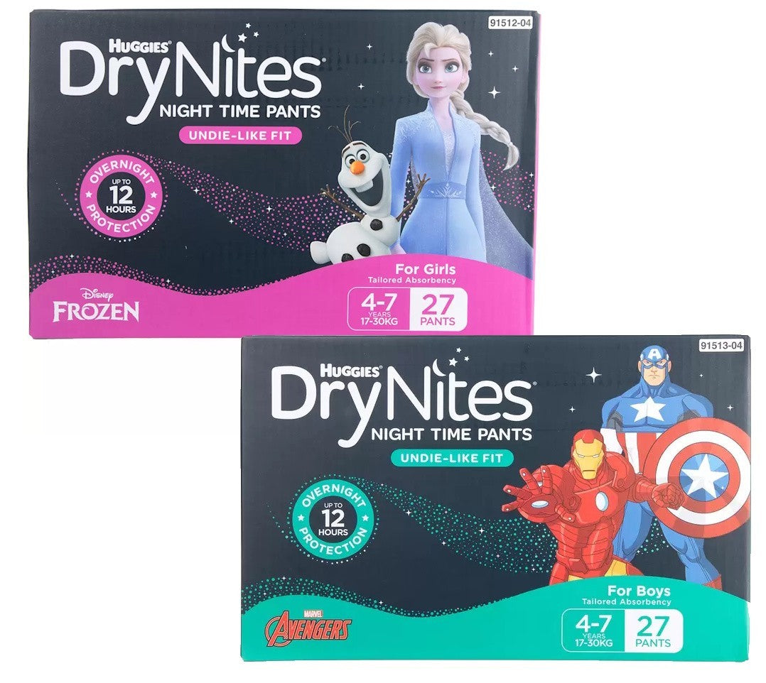 Huggies DryNites Night Time Pants 4-7 Years, 54 (2 x 27) Pants, Boys or Girls