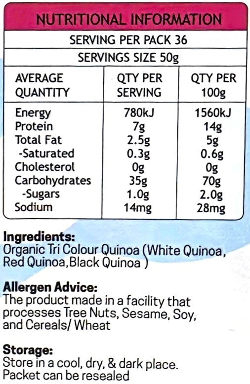 Organic Tri Colour Quinoa 1.8Kg Grain Meal Super Food Kosher Vegan Gluten Free