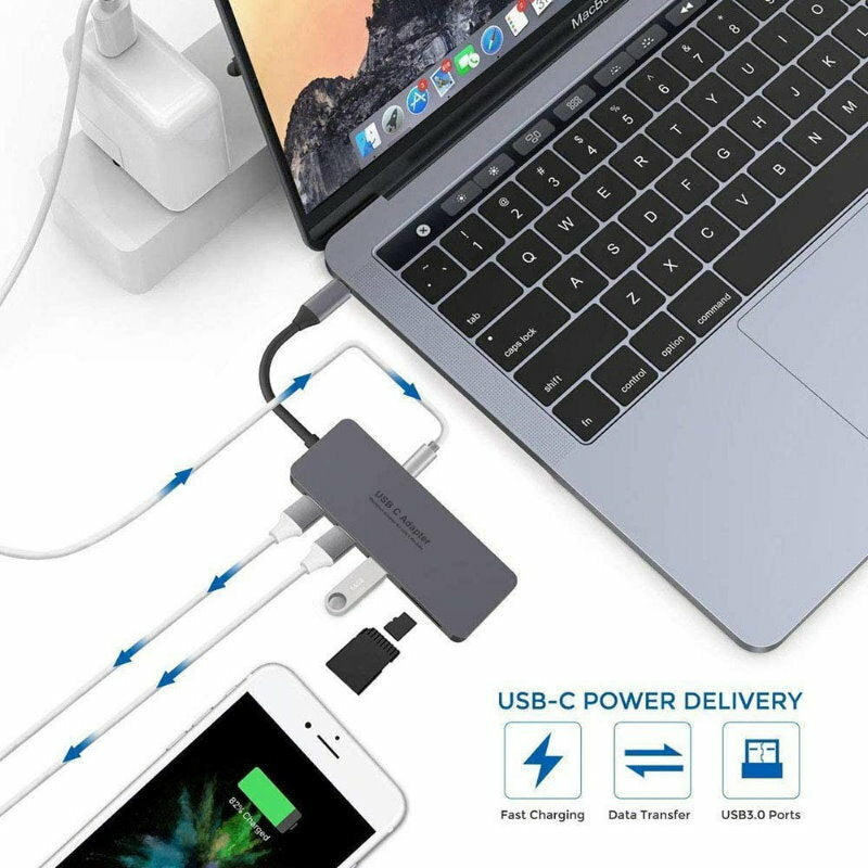 HYD-9822T 7-in-1 USB C Hub with 4K HDMI, USB3.0, USB2.0, SD, Micro SD, PD
