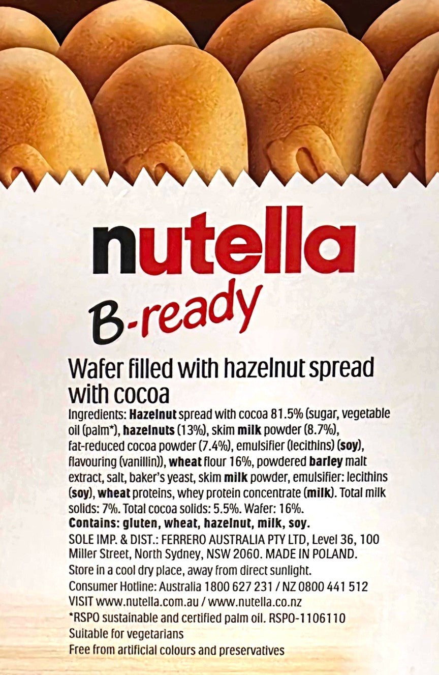 Nutella B-Ready 15 x 22g Crispy Wafers Filled Nutella Kids Lunch box Snack Treat