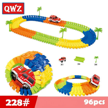 QWZ Railway Magical Flexible Track Car Toy Set DIY Railway Road 28/96/192 Pieces