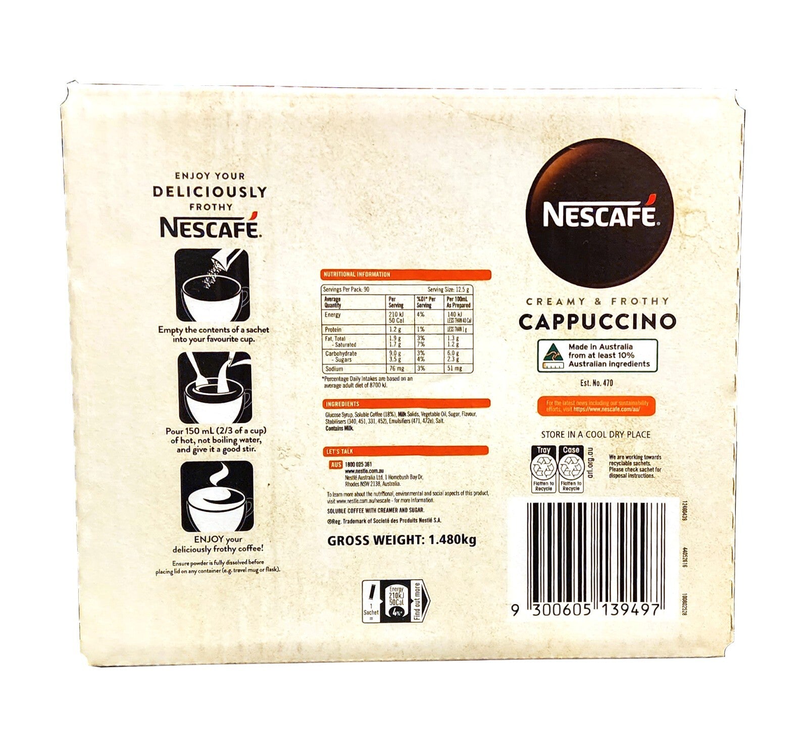 Nescafe Instant Coffee Stick Creamy & Frothy Cappuccino 90 x 12.5g Sachets