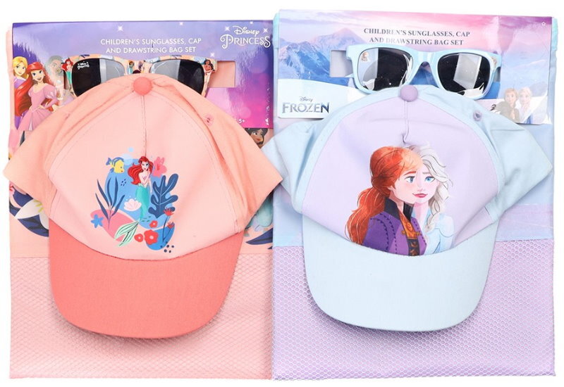 DISNEY 3pc Sunglasses, Cap & Drawstring Bag Set - Barbie, Frozen, Princess