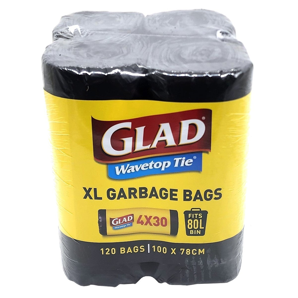 Glad 120 Kitchen Tidy Bag Extra Large Wavetop Tie Garbage Bags XL 80L 78 x 101cm
