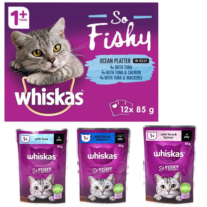 12 x 85g Whiskas Wet Cat Food Ocean Fishy Recipes Tuna Salmon Mackerel Real Fish
