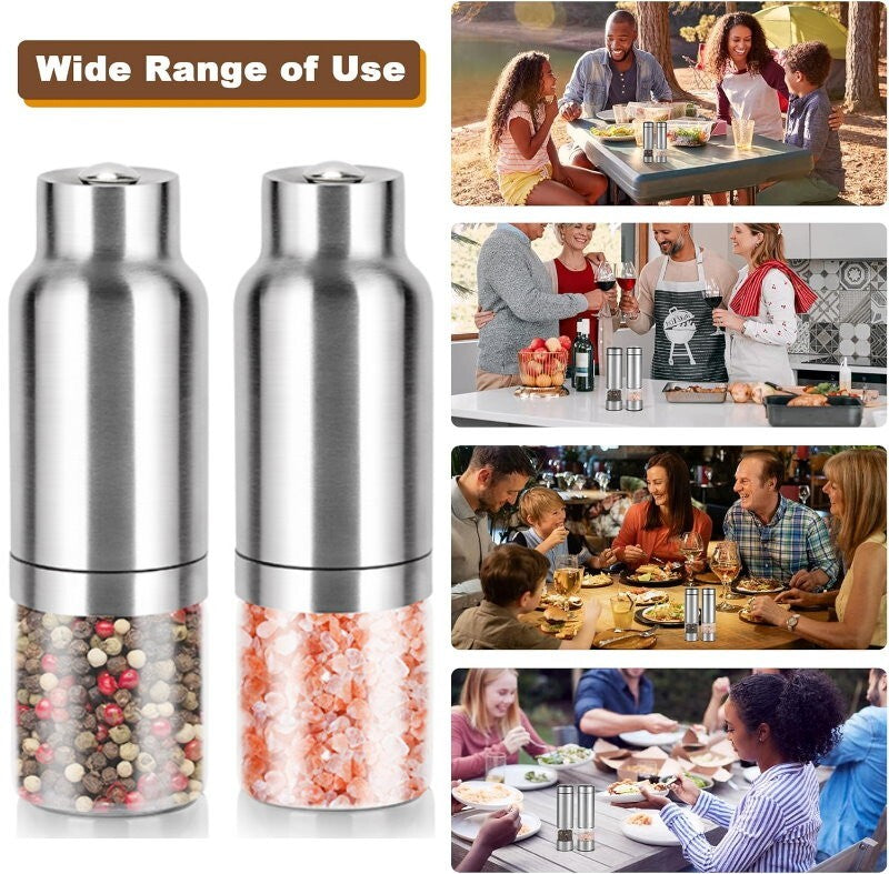 CARAHAN Salt / Pepper Gravity Activated Electric Grinder Set Adjustable & AUTO