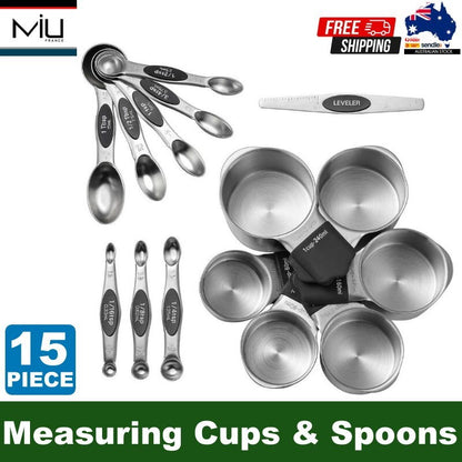 MIU France 15 Pieces 304 18/8 Stainless Steel Magnetic Measuring Cups and Spoons