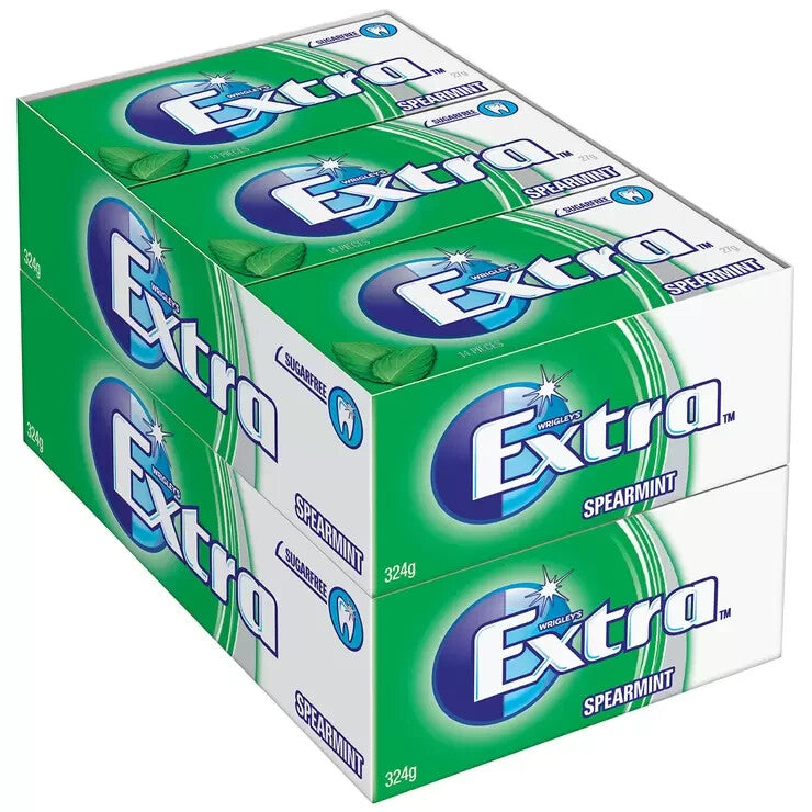 24 x 27g pack Wrigleys Extra Spearmint Sugarfree Chewing Gum Fresh Mint Breath